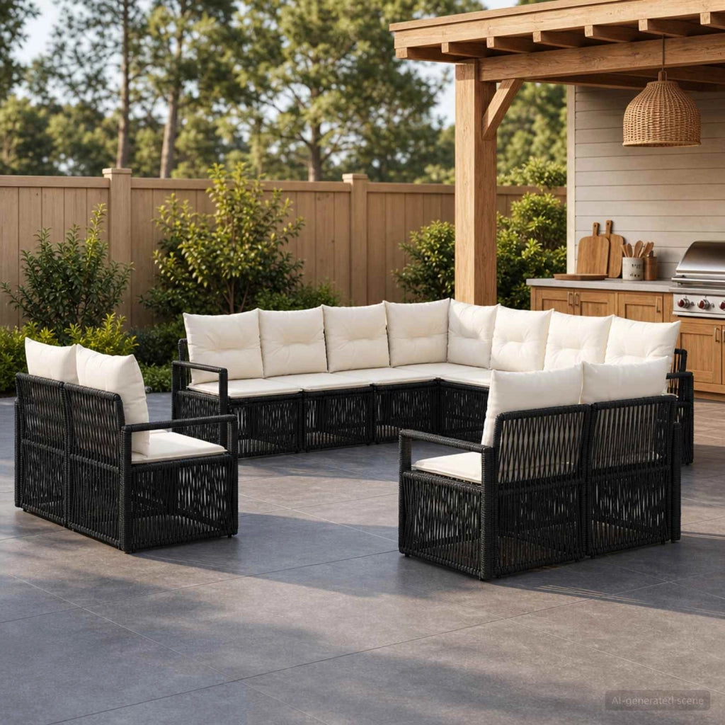 Set Divano da Giardino 11 pz Nero polyrattan 3435880