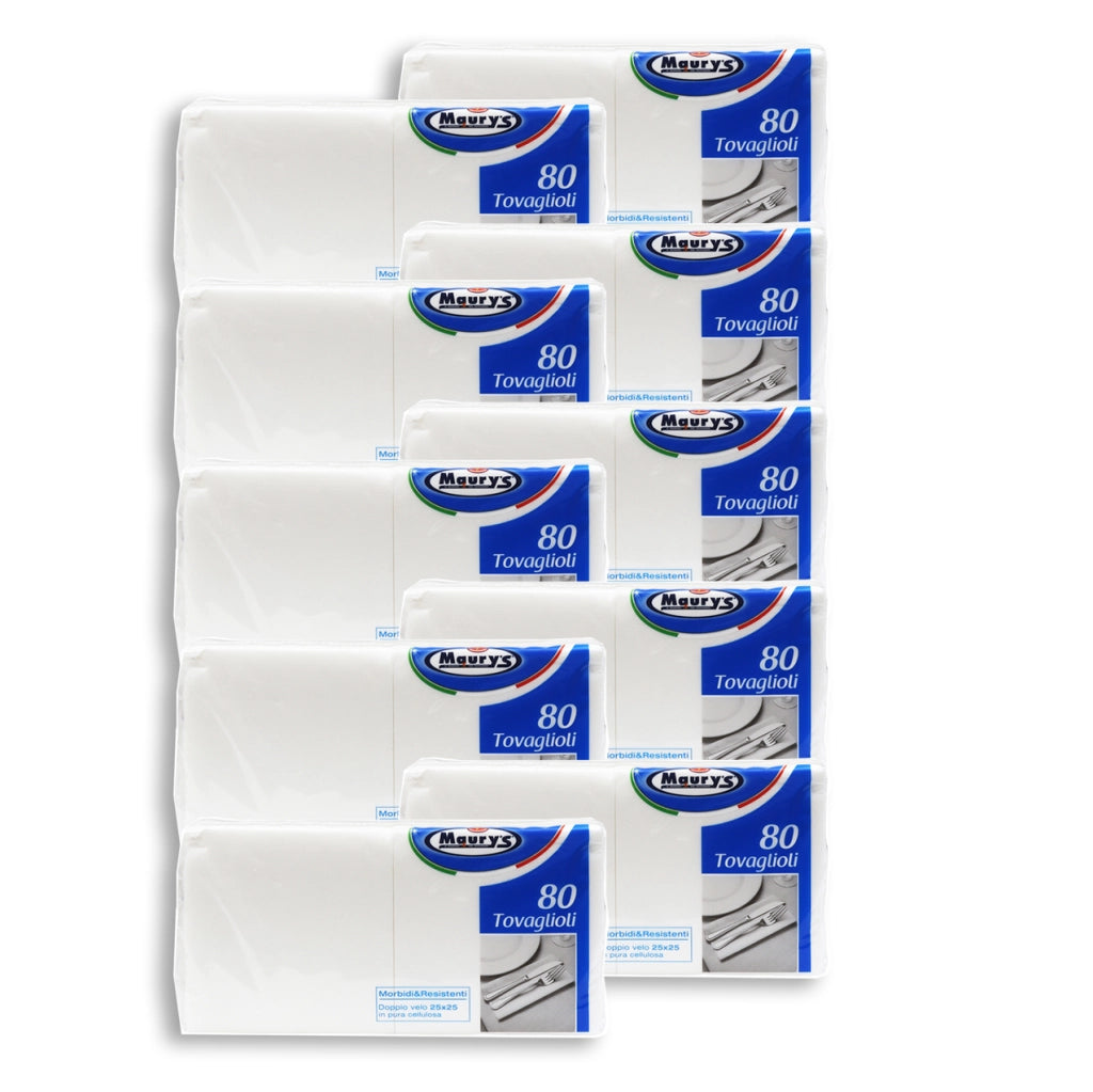 10 CONFEZIONI MAURY'S MAXI SCORTA TOVAGLIOLI RESISTENTI 80 PZ DUE VELI 25X25 CM