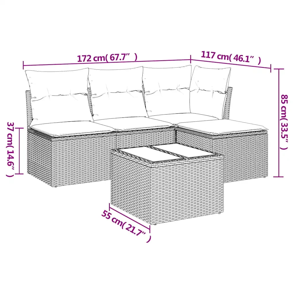 Set Divano da Giardino 5 pz con Cuscini Marrone in Polyrattan 3217513