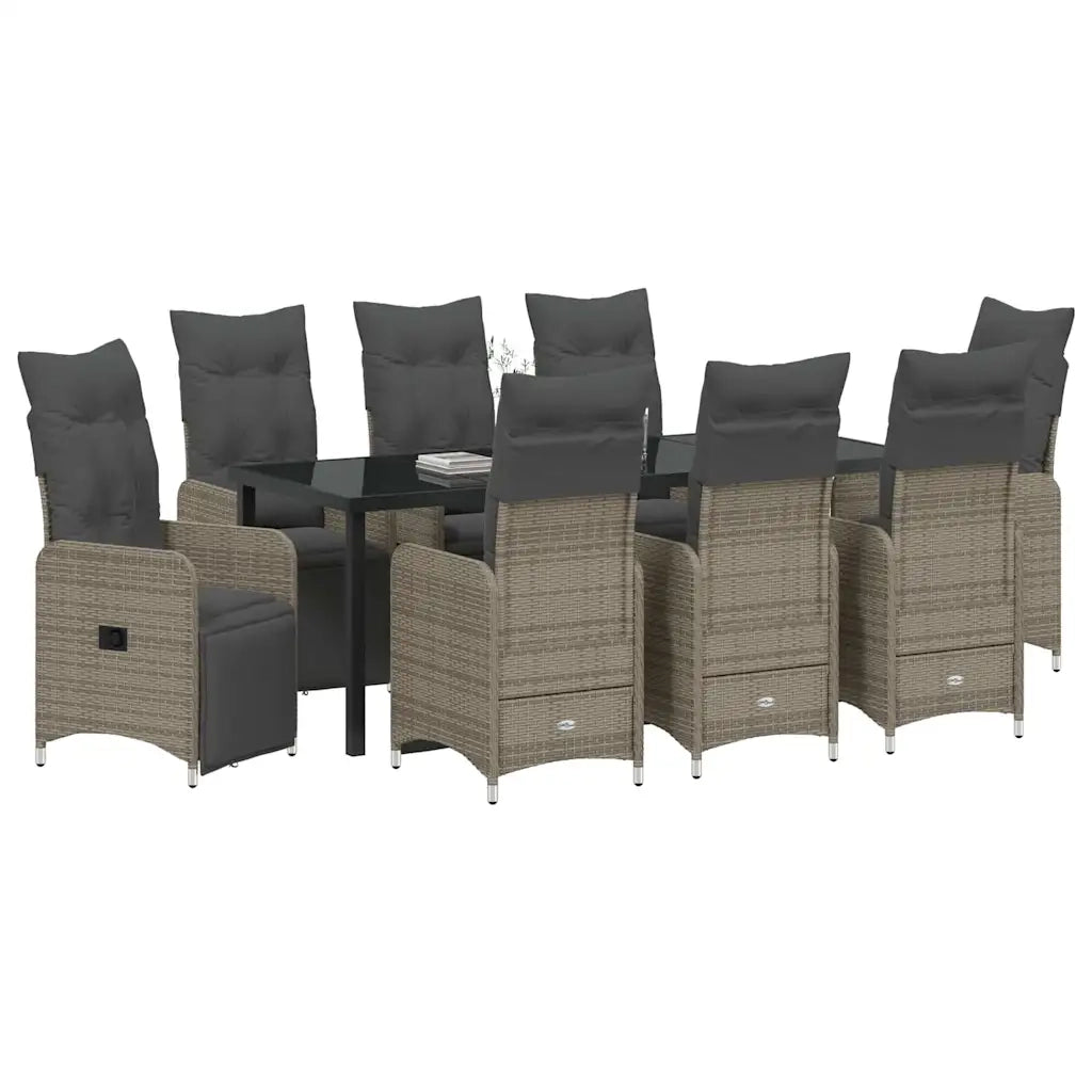 Set da Pranzo per Giardino con cuscino 9 pcs Grigio polyrattan 3379680
