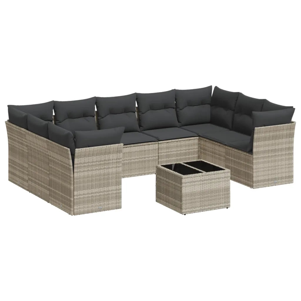 Set Divano Giardino 10 pz con Cuscini Grigio Chiaro Polyrattan 3218142