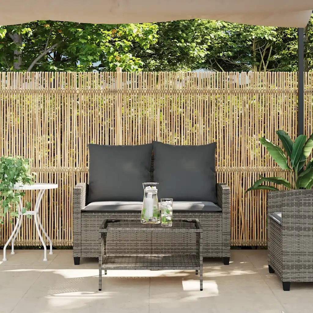 Divano da Giardino a 2 Posti Cuscini&Tavolo Grigio Polyrattan 4103847