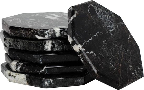 Sostegni in marmo manufatti - Forma stellare - 6 pezzi - Nero - Marmo - 8,9 cm