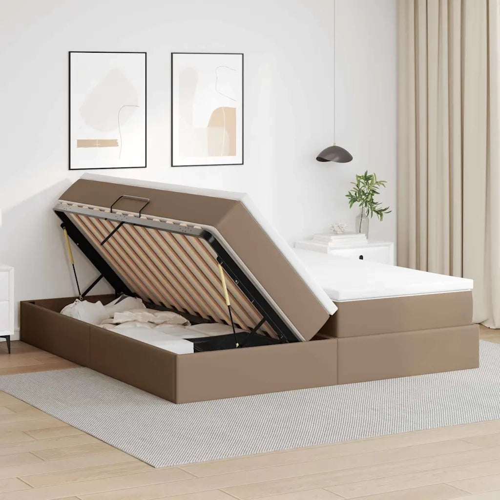 Letto con contenitore e materasso Cappuccino 200 x 200 cm 3370348