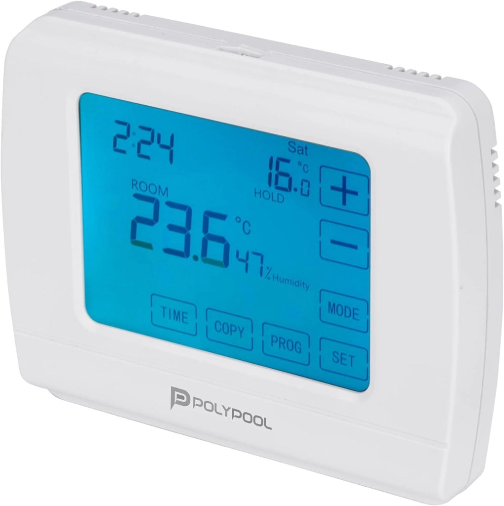 Poly Pool PP1467 Cronotermostato Digitale Touch Screen Programmazione Giornaliera Settimanale 6 Intervalli Funzione Antigelo colore Bianco