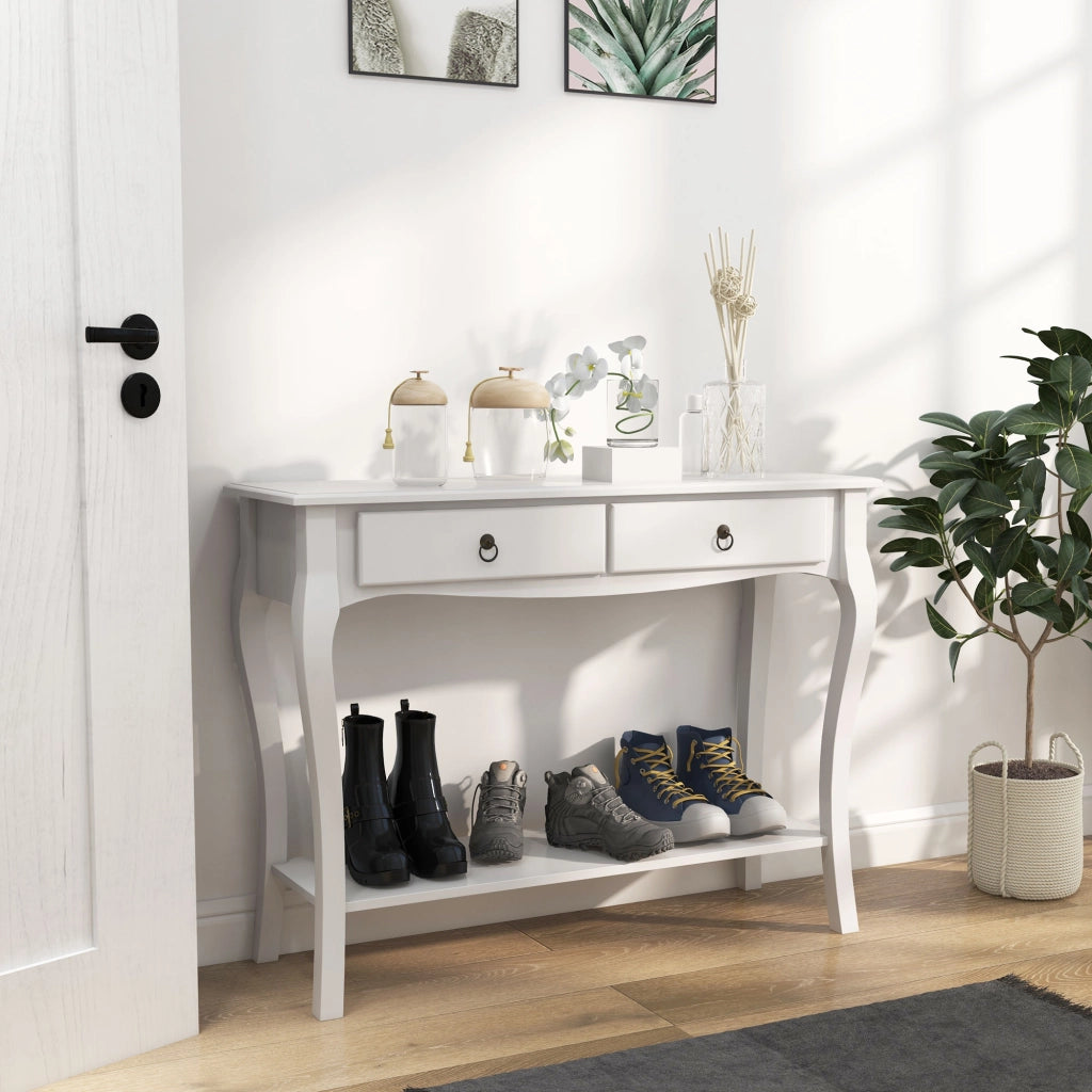 Tavolino con cassetti e scaffale ¨C Minimal ¨C Bianco 100x33x75