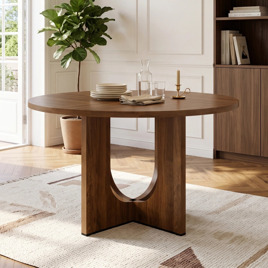 TAVOLO da pranzo rotondo Ø 120 cm MDF noce per 4-6 persone