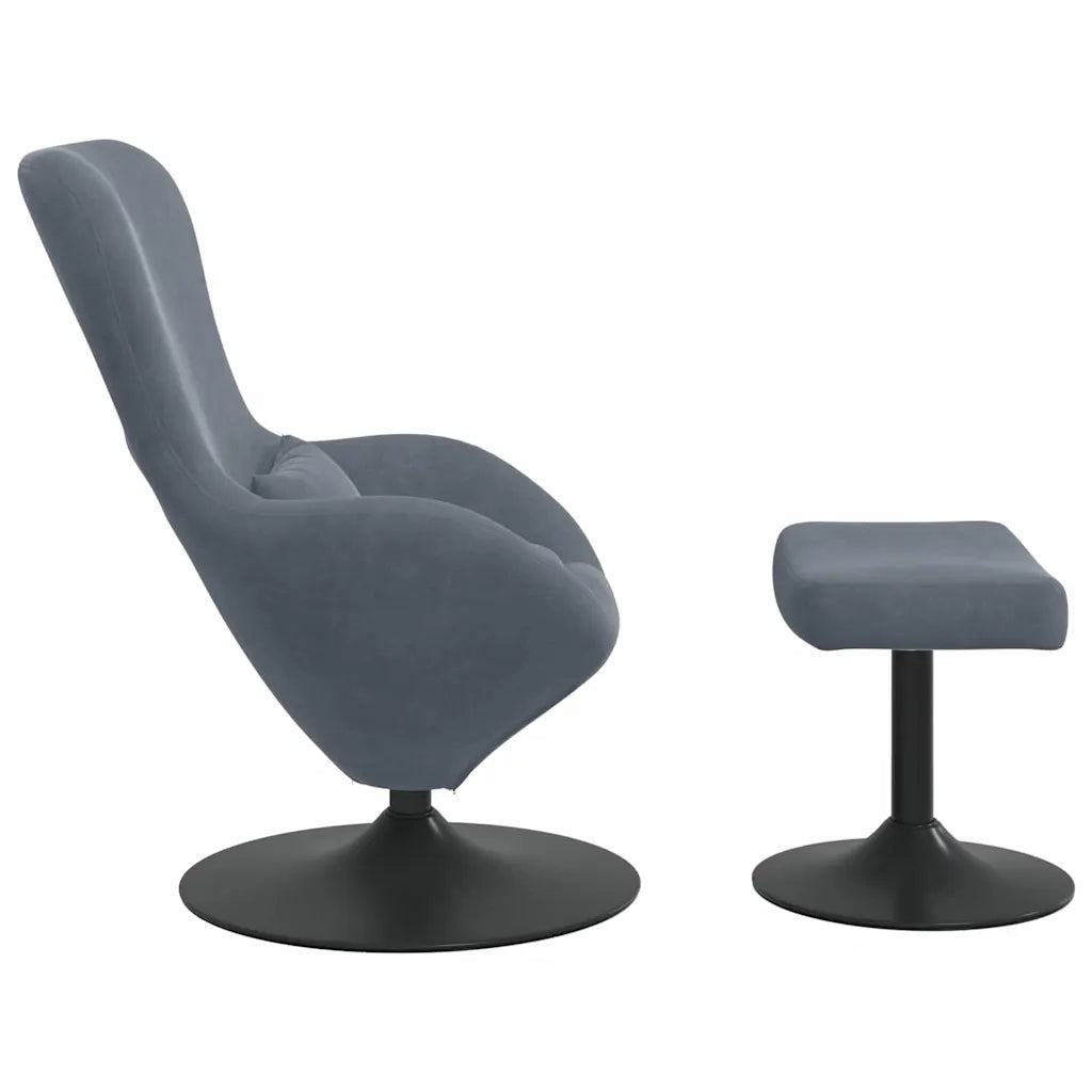Poltrona | Sedia Egg con Pouf Grigio scuro Velluto