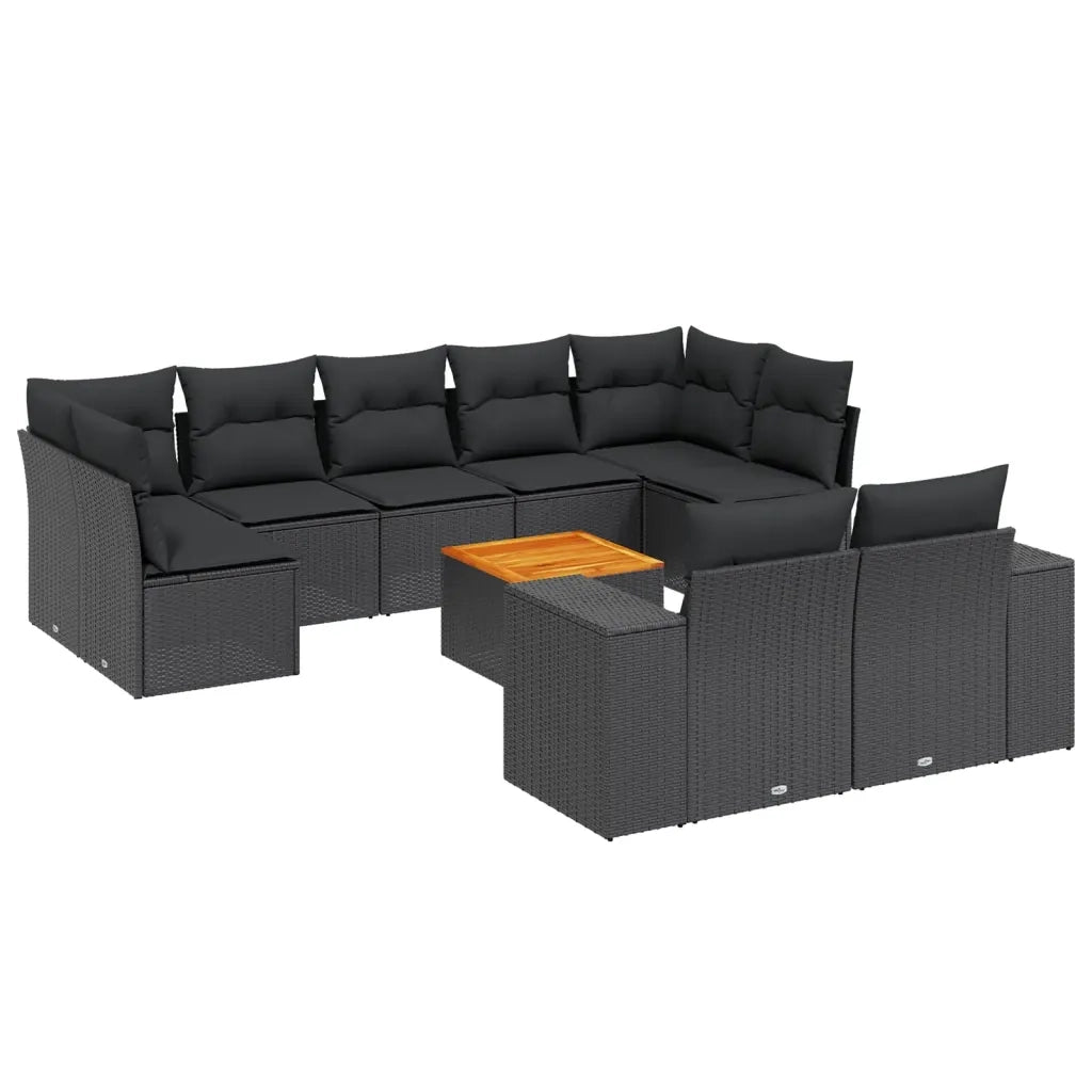 Set Divani da Giardino 10pz con Cuscini in Polyrattan Nero 3225593