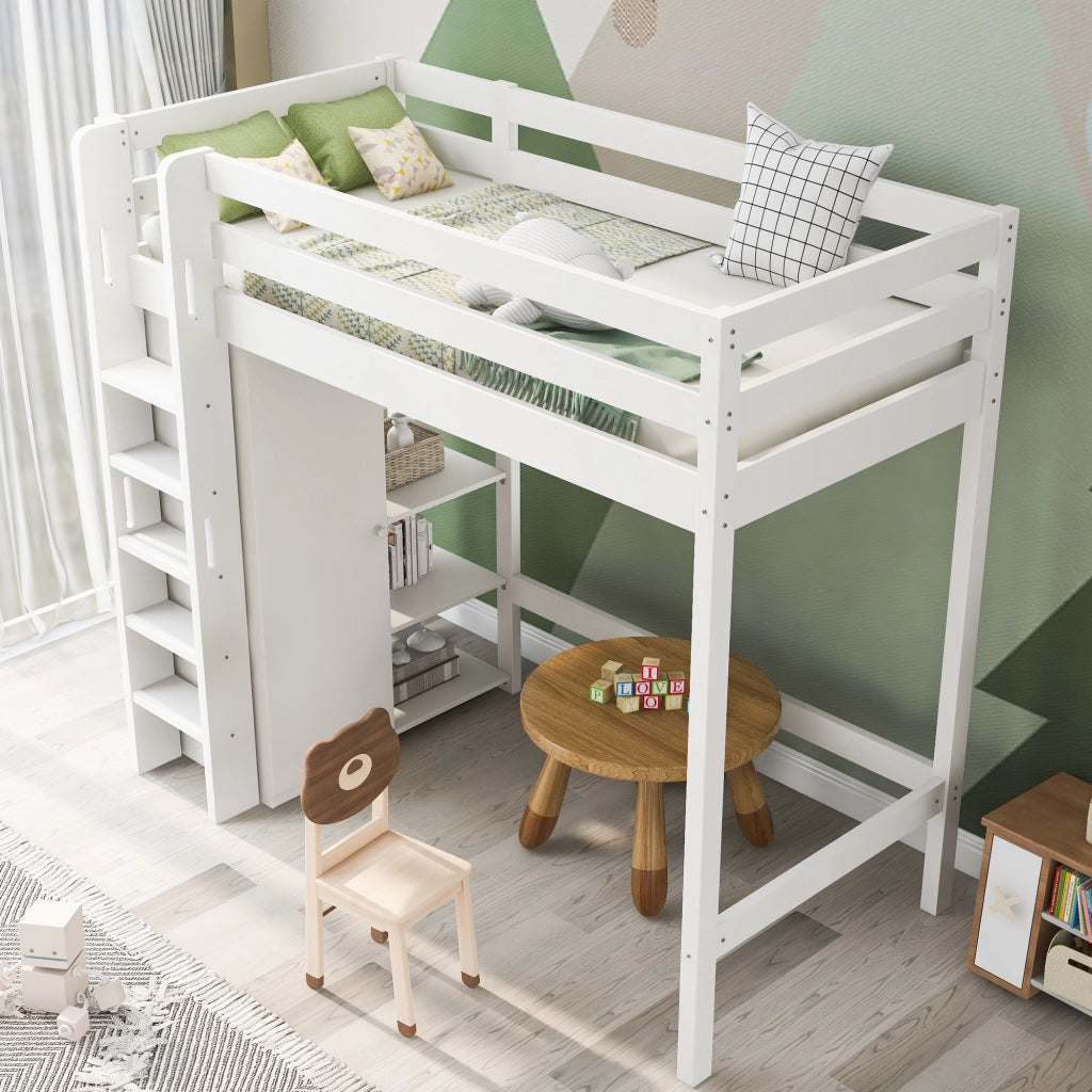 LETTO A CASTELLO CON ARMADIO E 6 RIPIANI 90x200 cm BIANCO