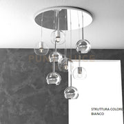 SOSP. BIANCO TONDA 8 LUCI VETRI TUTTI PICCOLO (4X TR+ 4X AM) 1155BI-S8 TP-TA