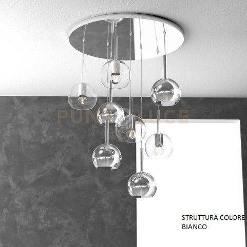 SOSP. BIANCO TONDA 8 LUCI VETRI TUTTI PICCOLO (4X TR+ 4X AM) 1155BI-S8 TP-TA