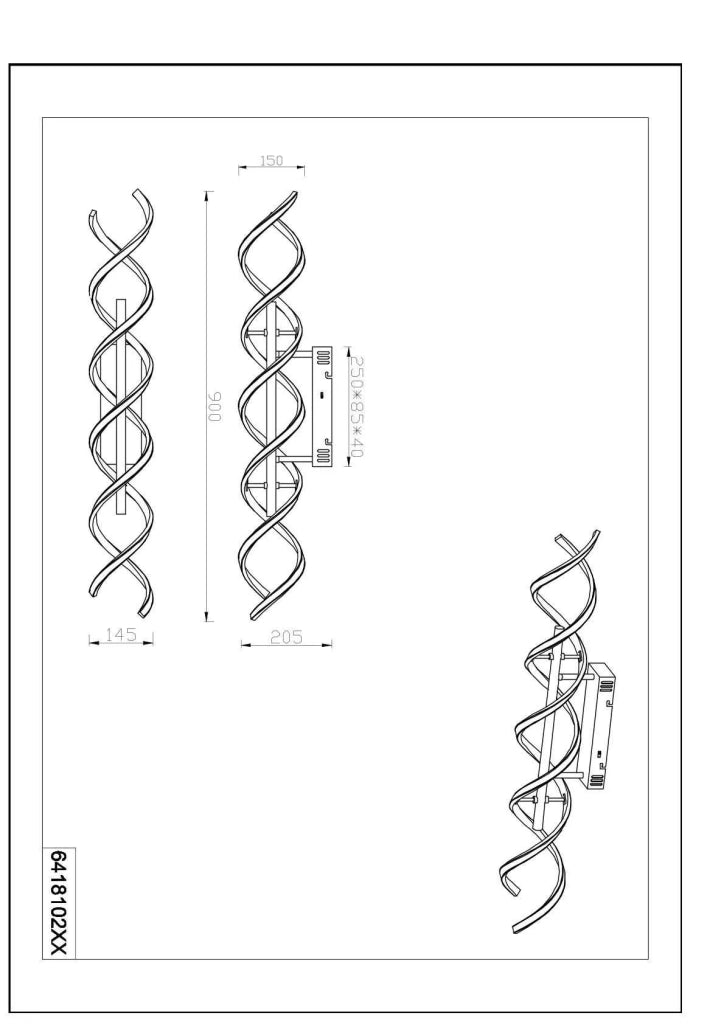 Plafoniera LED spirale, metallo, alluminio e nero, L 90 cm, Sequence