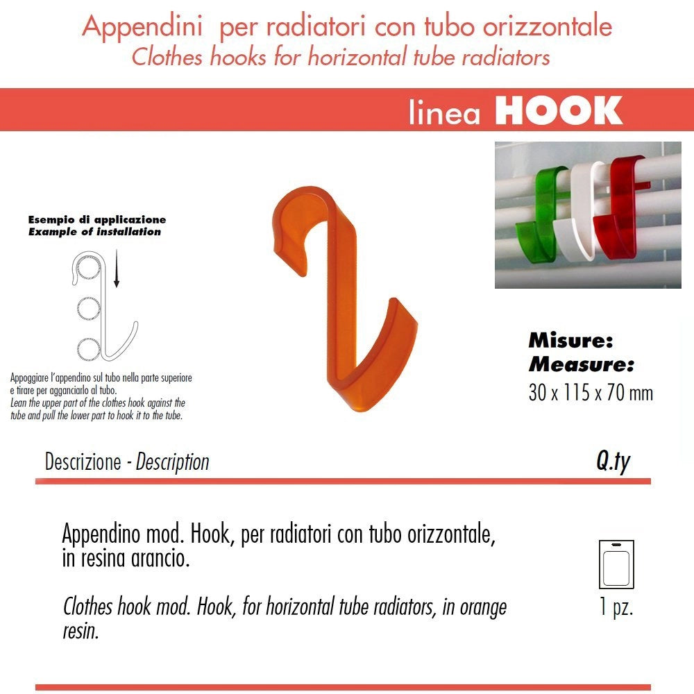 Pika' 1 gancio hook colore arancio appendini per radiatori indistruttibili