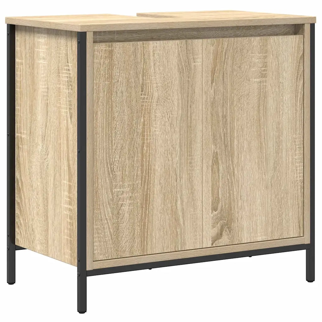 Set di mobili per il bagno con porta 5 pcs Rovere Sonoma e Nero 3328385
