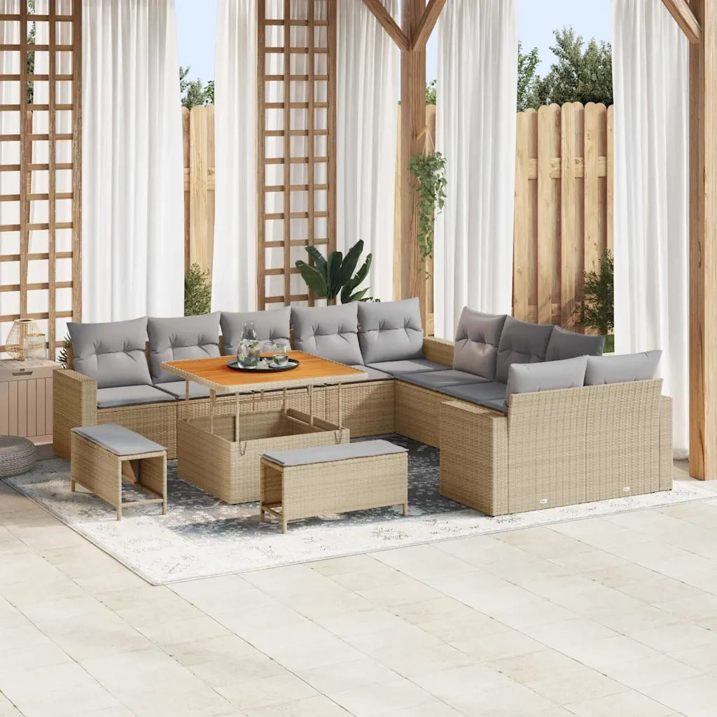 Set Divano da Giardino 17 pcs Beige e Grigio Chiaro polyrattan