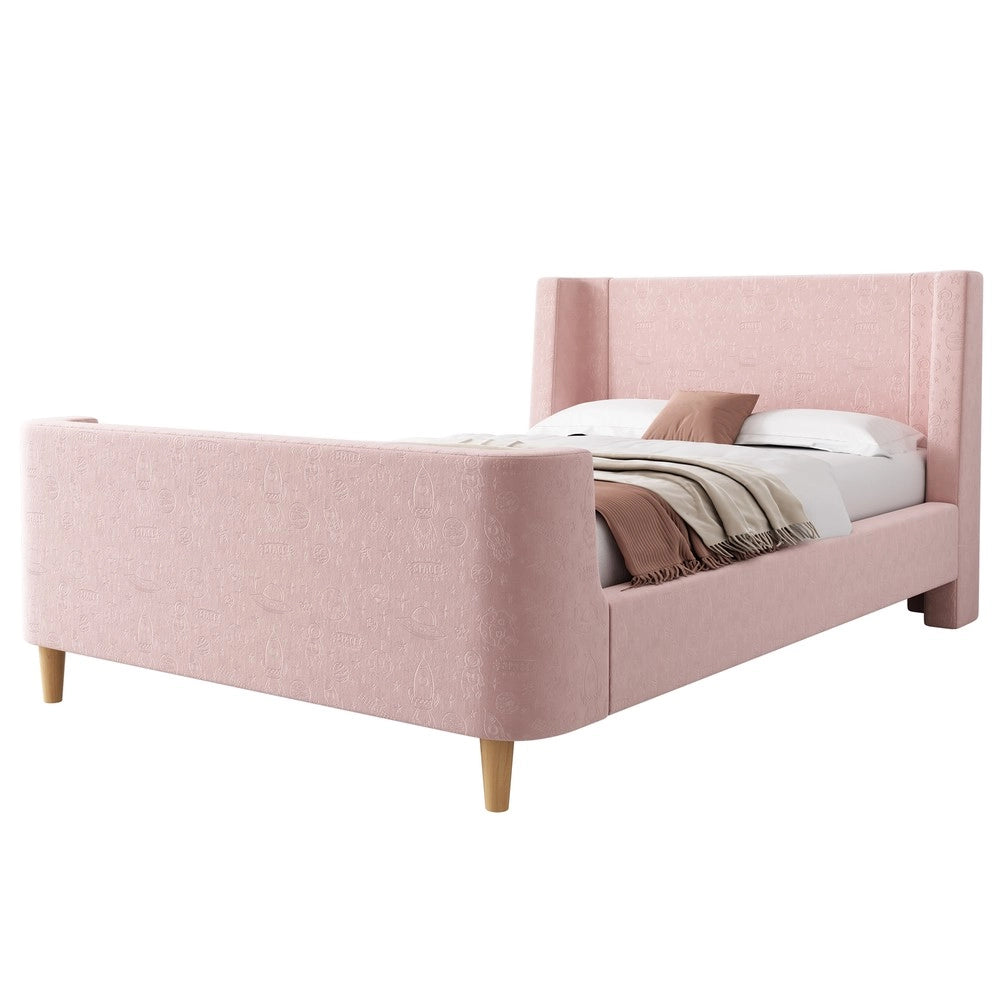 Letto Singolo Imbottito per Bambini ¨C MINIMAL ¨C Rosa, Velluto, 90x200