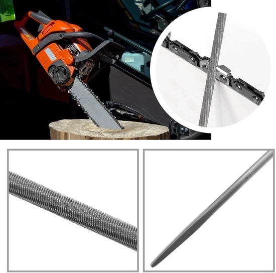 Kit di seghe a catena 12 pezzi - Seghe a catena ronde 4.0mm x 200mm - Acciaio - Adatto per catena 3/8 - Duraturo - Progetto protettivo - Seghe a catena
