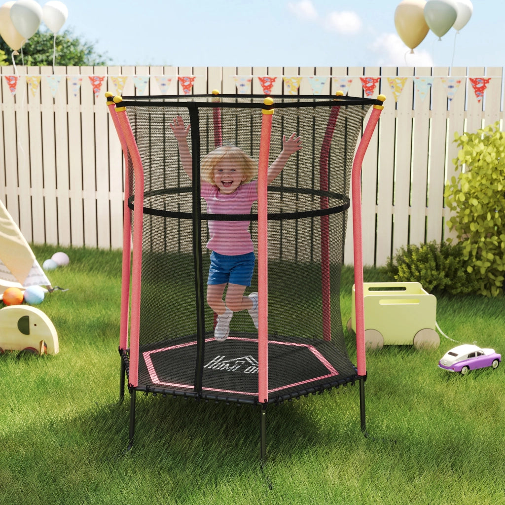 Tappeto Elastico per Bambini con Ingresso a Cerniera e Pali Imbottiti, ?163.5x190 cm, Rosso