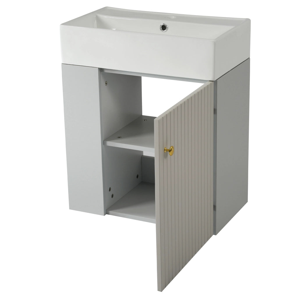 Mobile Bagno con Lavabo e Sottolavabo Sospeso ¨C MINIMAL ¨C 55 cm, Grigio Chiaro