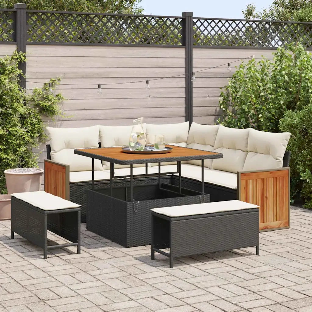 Set Divano da Giardino con cuscino 8 pcs Nero e Crema
