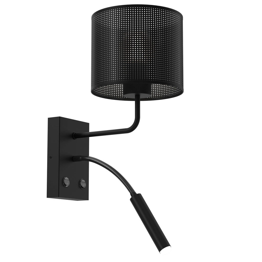 Applique Loft Shade nera con luce lettura 2 interruttori Luminex