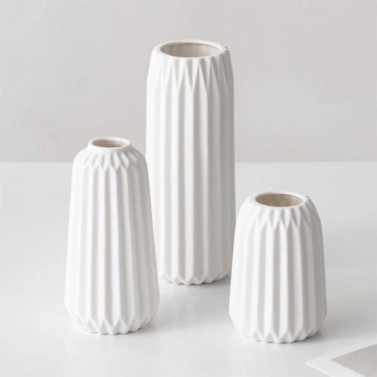 Set di 3 vasi decorativi in ceramica - Bianco