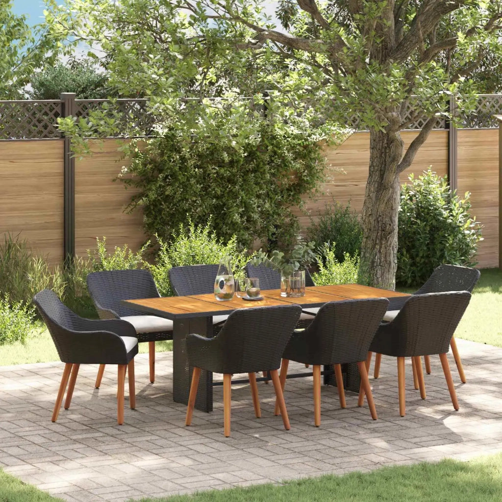 Set da Pranzo per Giardino con cuscino 9 pcs Nero polyrattan