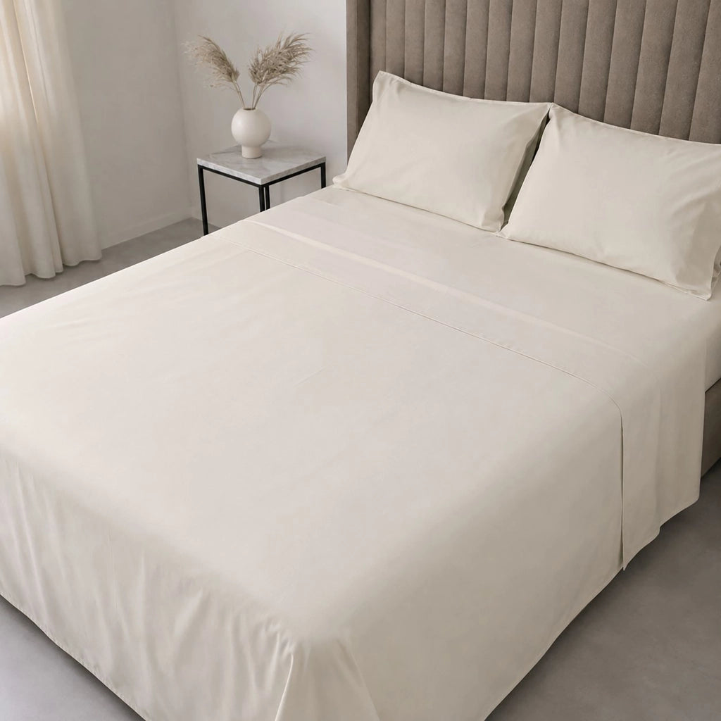 Sarenina, set Completo Letto Piazza e Mezza in Policotone, Bianco Ecrù