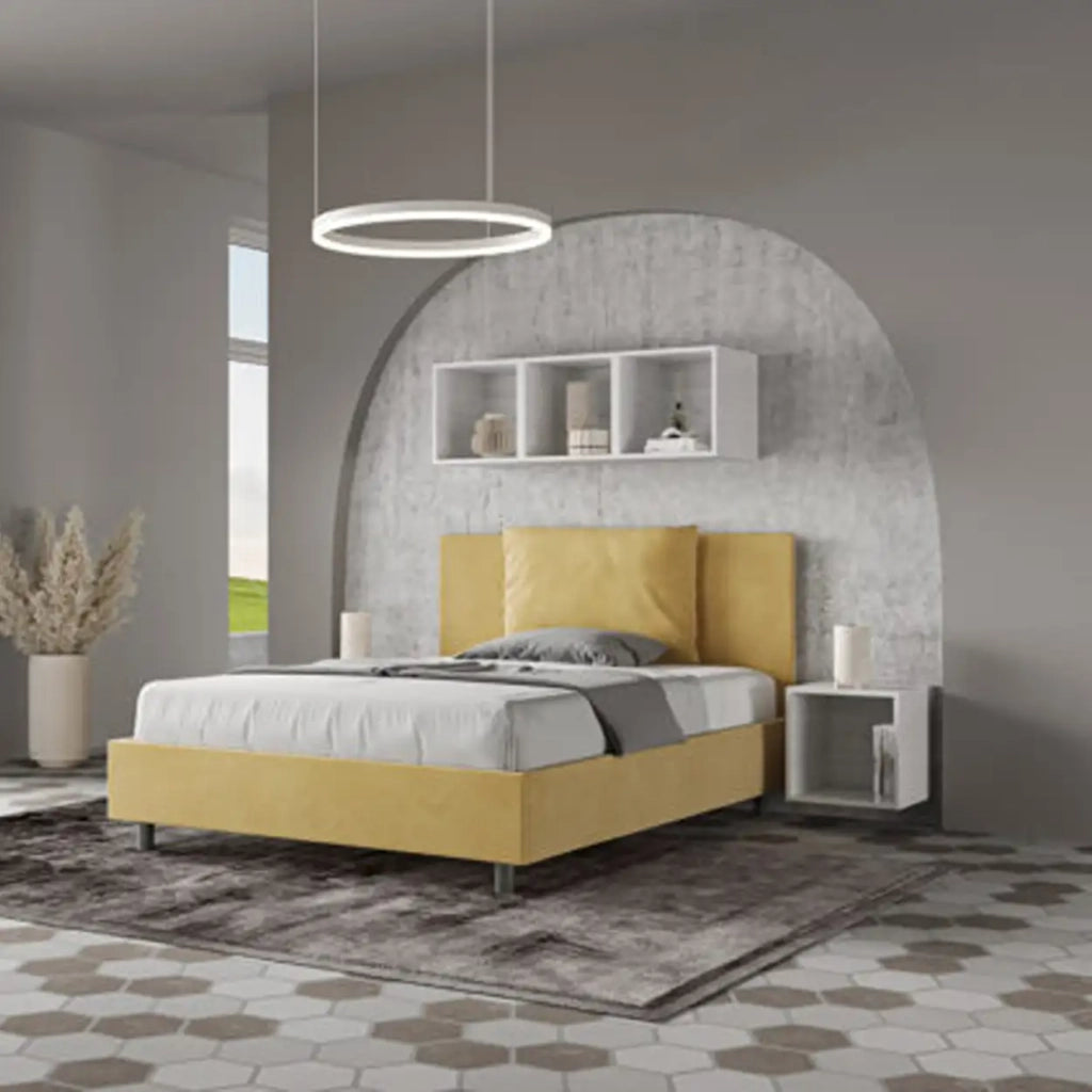 Letto matrimoniale francese senza rete imbottito 140x200 microfibra azzurro Antea