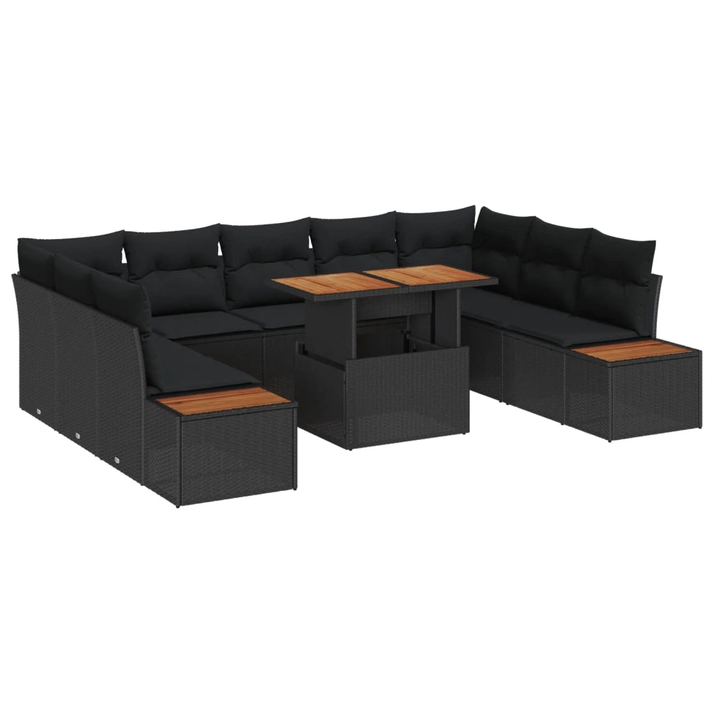 Set da Pranzo per Giardino con cuscino 10 pcs Nero e Marrone