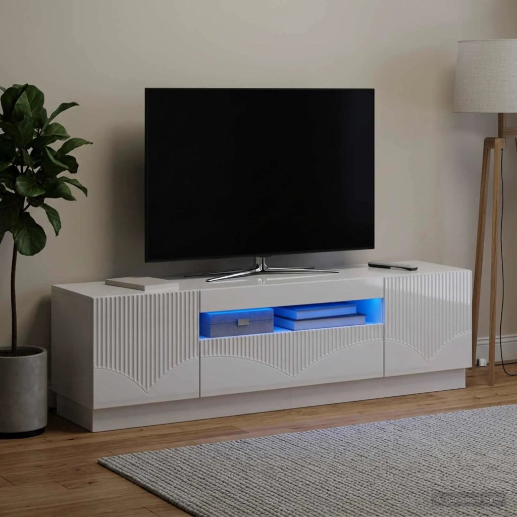 Mobile TV LED Bianco Lucido Legno ingegnerizzato 897349