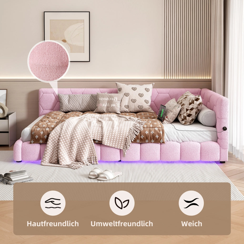 LETTO Daybed 90x200 cm Velluto Rosa con rete a doghe