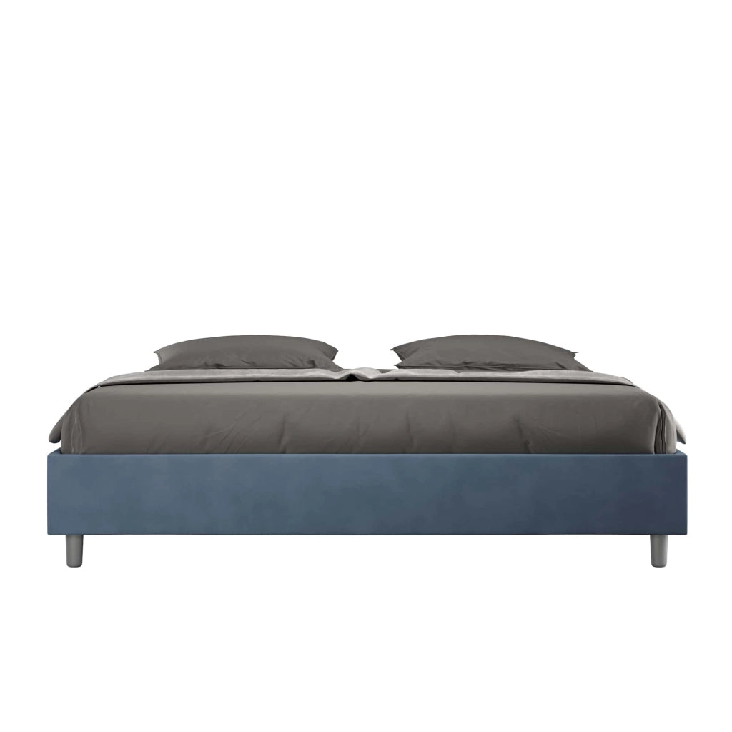 BS COM Letto matrimoniale king size con rete imbottito 200x200 microfibra blu