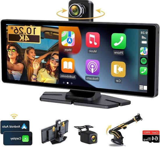 Display da cruscotto wireless da 10.26 pollici con Apple Carplay e Android Auto, 4K, schermo touch HD IPS
