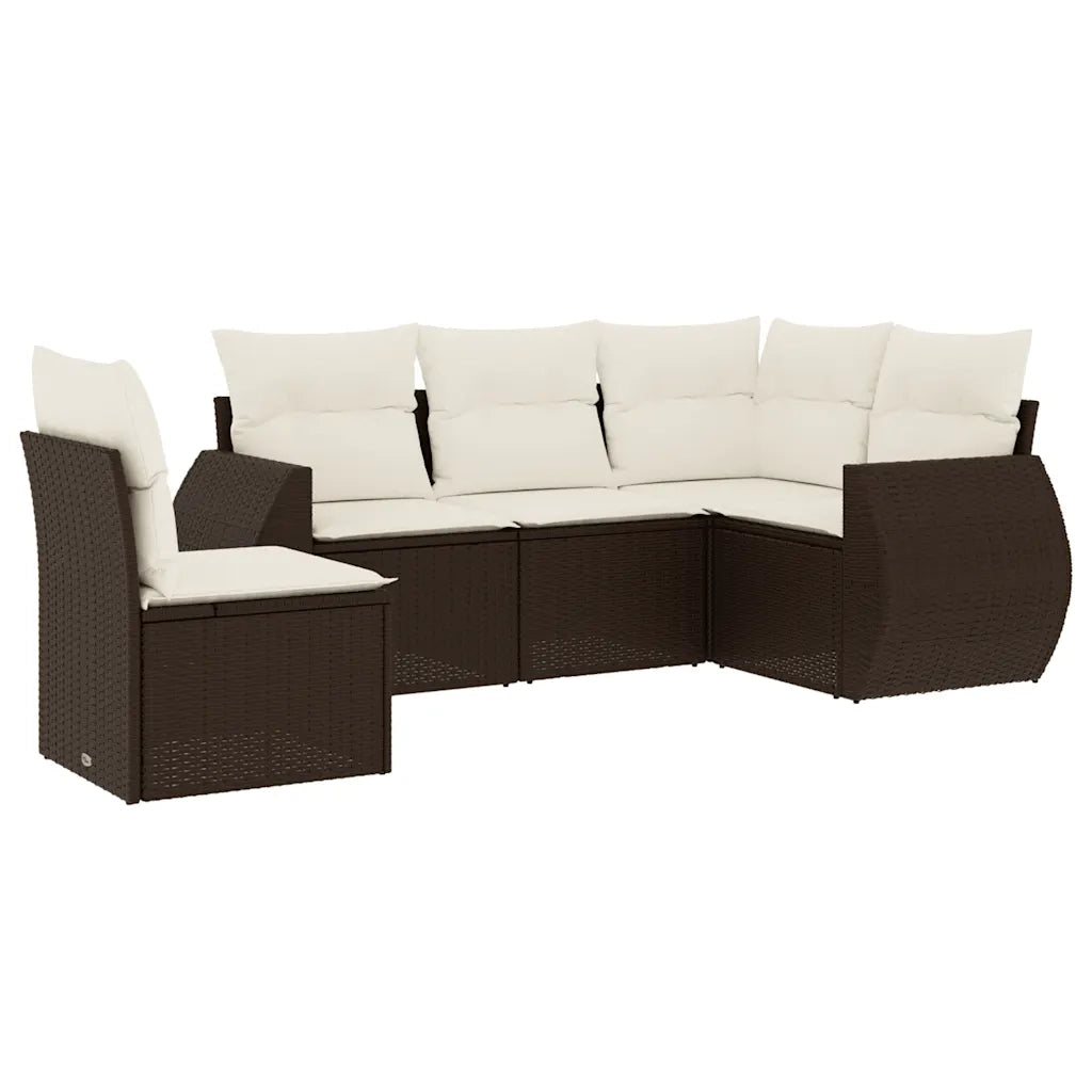 Set Divano da Giardino 5 pz con Cuscini Marrone in Polyrattan 3253710