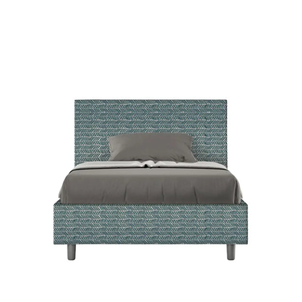 Letto una piazza e mezza con rete imbottito 120x210 tessuto Aragona 8 blu Adele