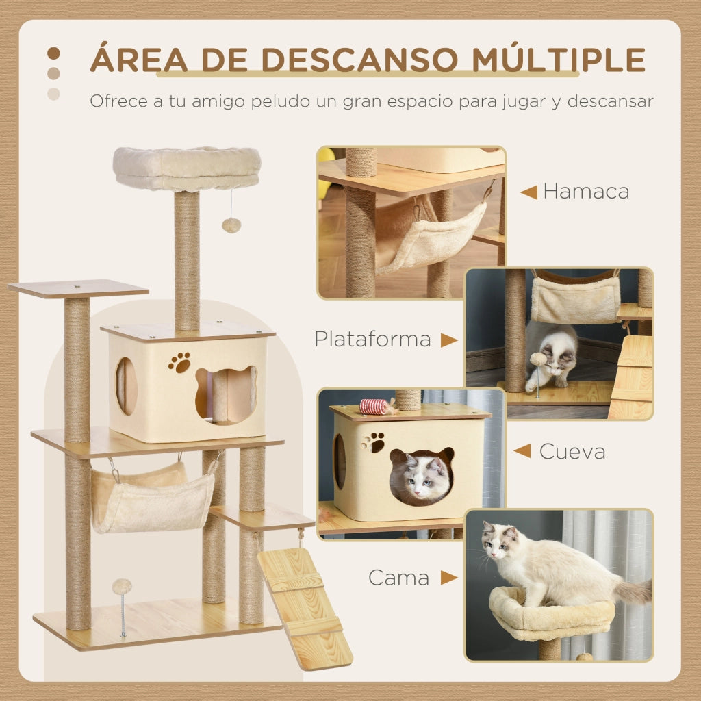 Albero tiragraffi per gatti con piattaforme e posti ¨C Minimal ¨C 130 cm beige