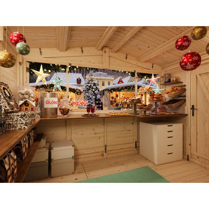 Chiosco in legno pieghevole 298x228 cm abete 16 mm con sportelli vendita apribili e pavimento incluso, gazebo bar esterno - Esterni da Vivere