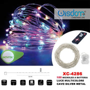 Trade Shop - Catena Luminosa 100microled A Batteria Cavo Silver Metal Luce Multicolore Xc-4286 -
