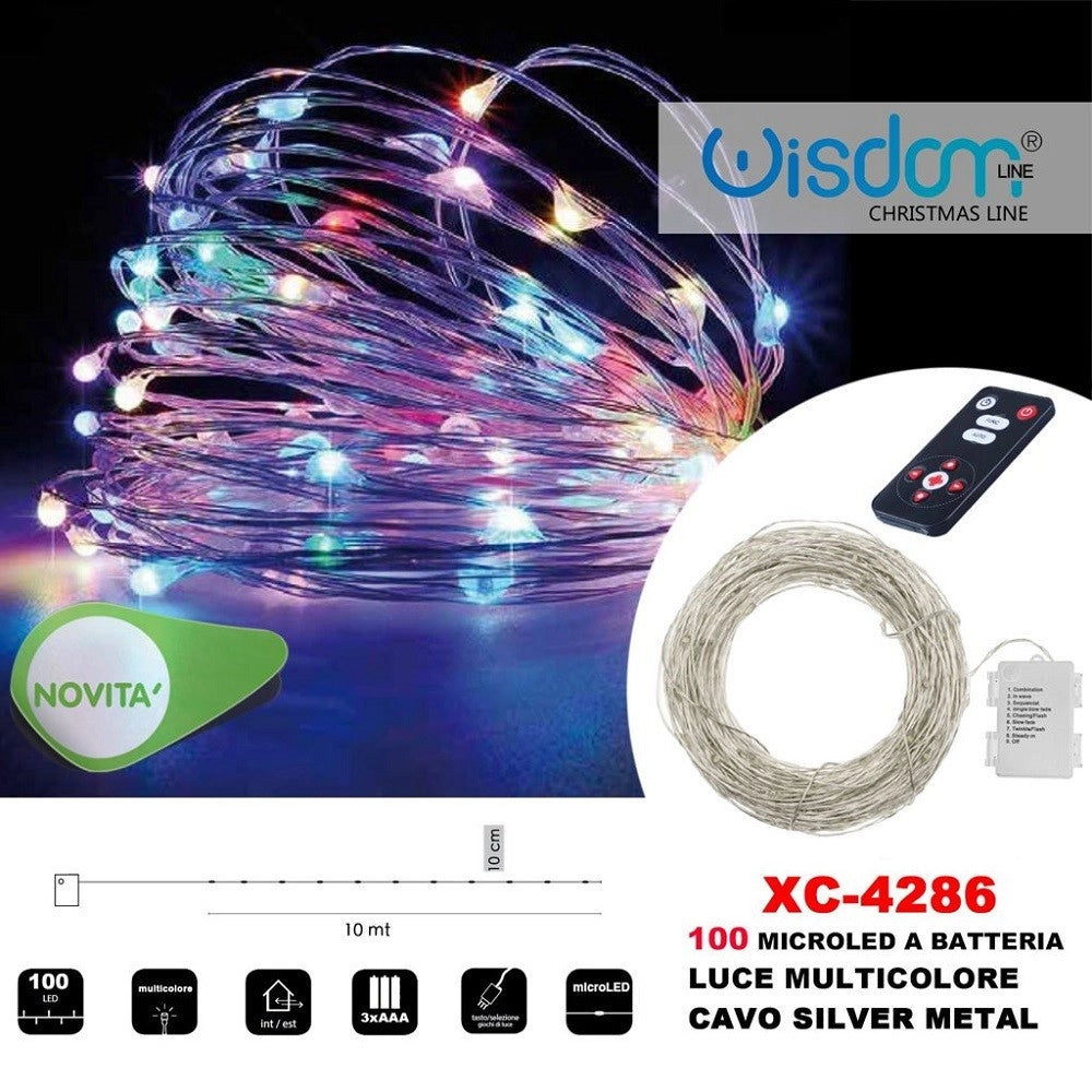 Trade Shop - Catena Luminosa 100microled A Batteria Cavo Silver Metal Luce Multicolore Xc-4286 -