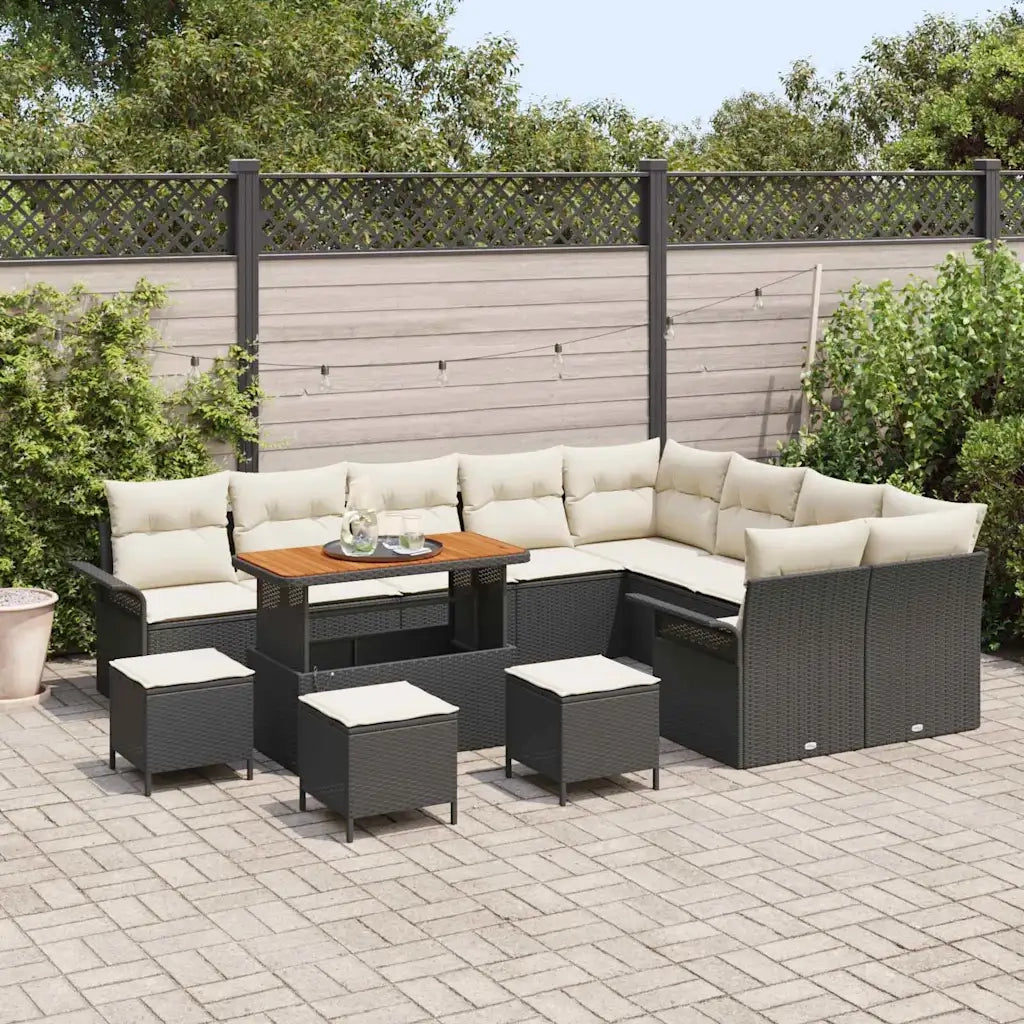 Set Divano da Giardino con cuscino 13 pcs Nero polyrattan 3362180