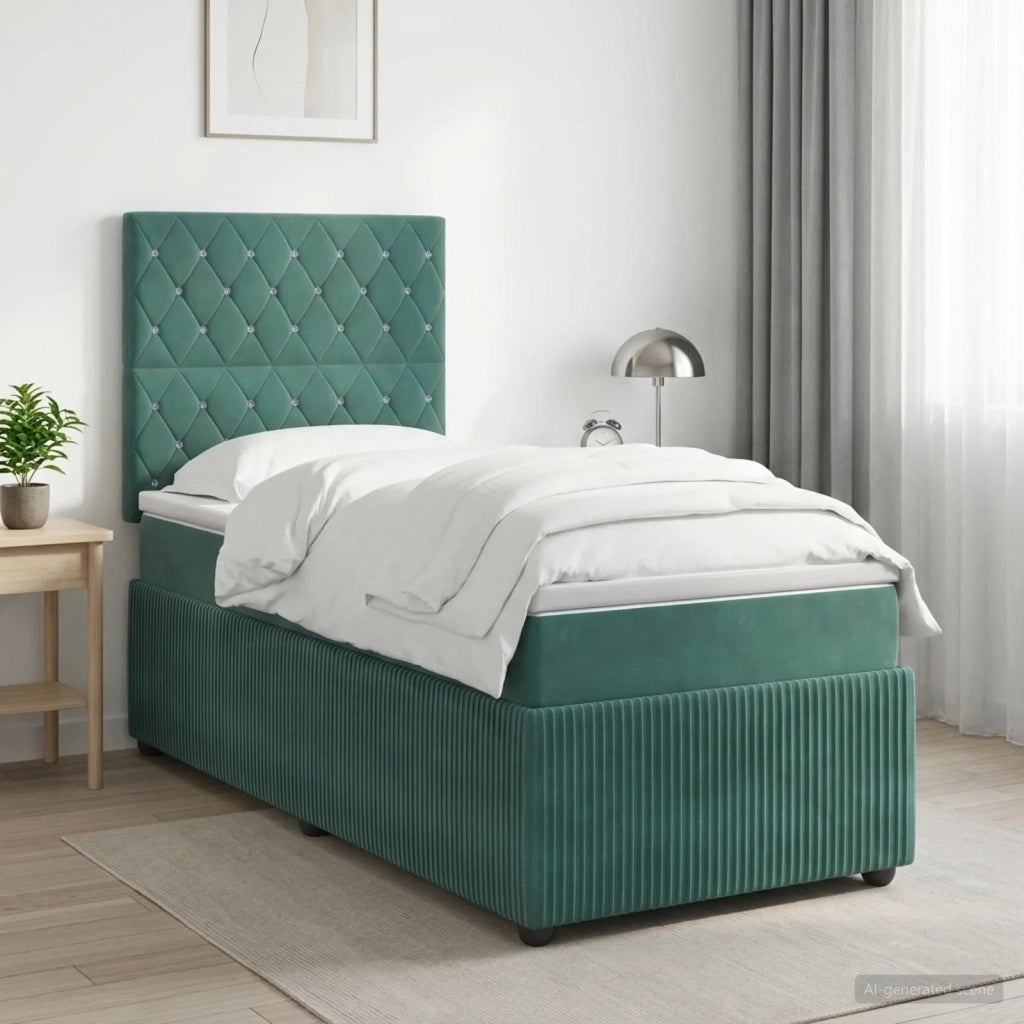 Letto box spring con materasso Verde Scuro 100 x 200 cm Velluto 3454544