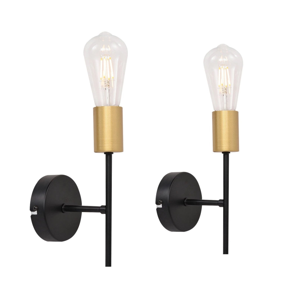 ZMH Applique da parete per interni 2ER nero oro E27 lampada industriale da corridoio retrò per scale