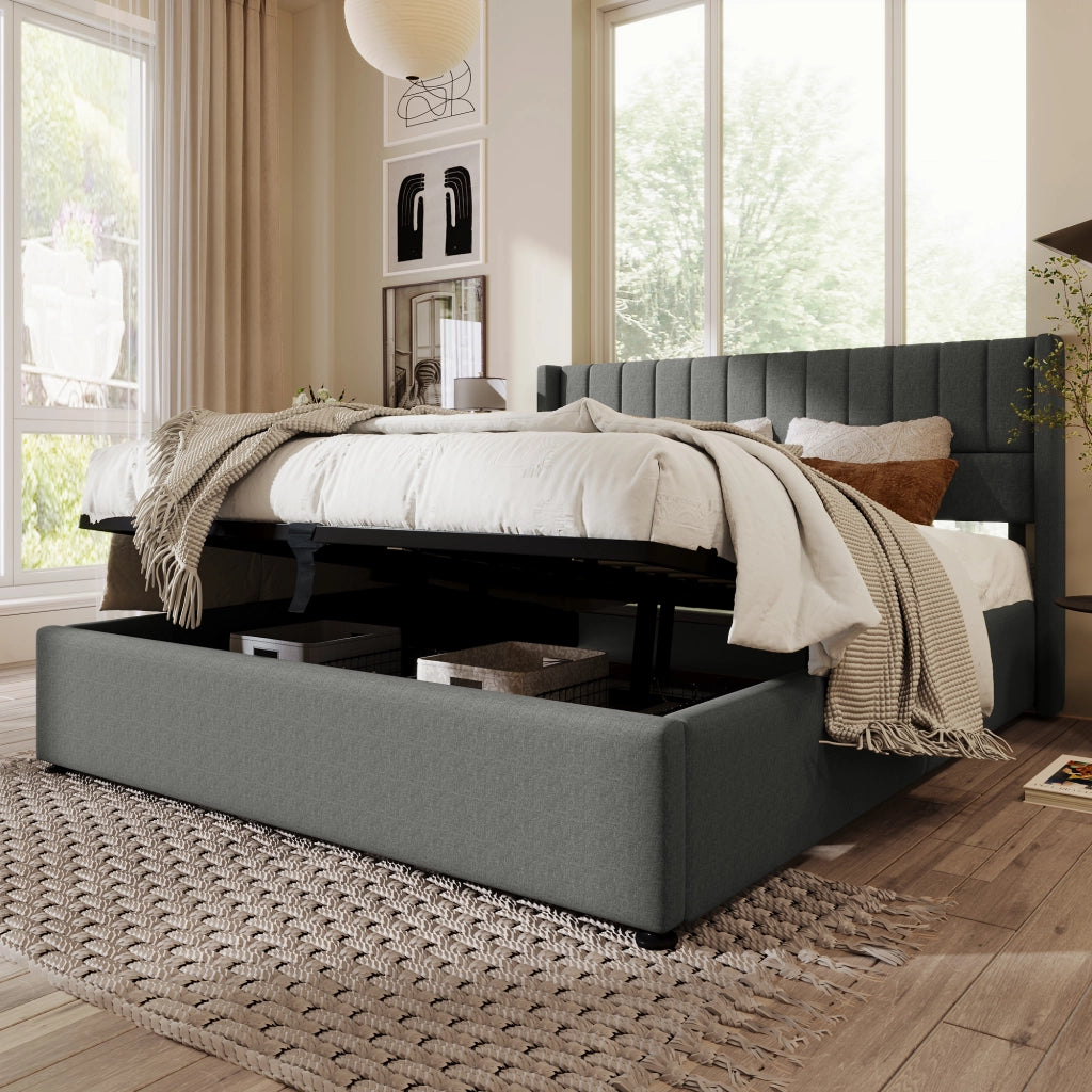 LETTO CONTENITORE SOLLEVABILE 140x200 cm Lino Grigio