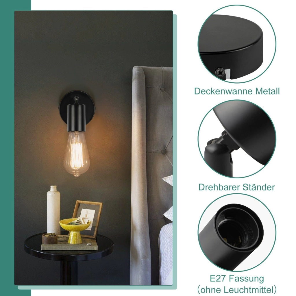ZMH Faretto da soffitto LED neri 1 fiamma E27 vintage