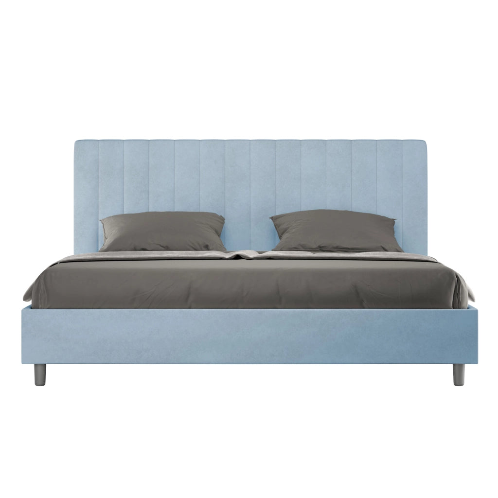 BS COM Letto matrimoniale king size contenitore imbottito 190x190 microfibra azzurro