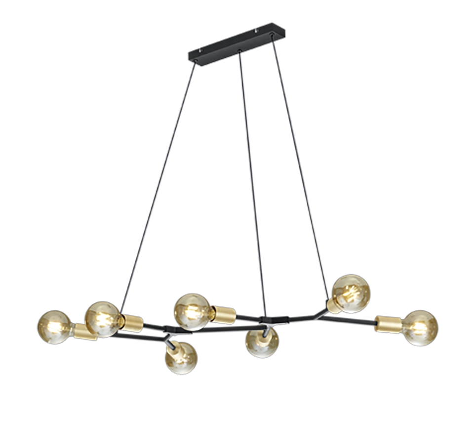 Lampada a sospensione 7 luci, metallo, nero e oro, L 130 cm, Cross