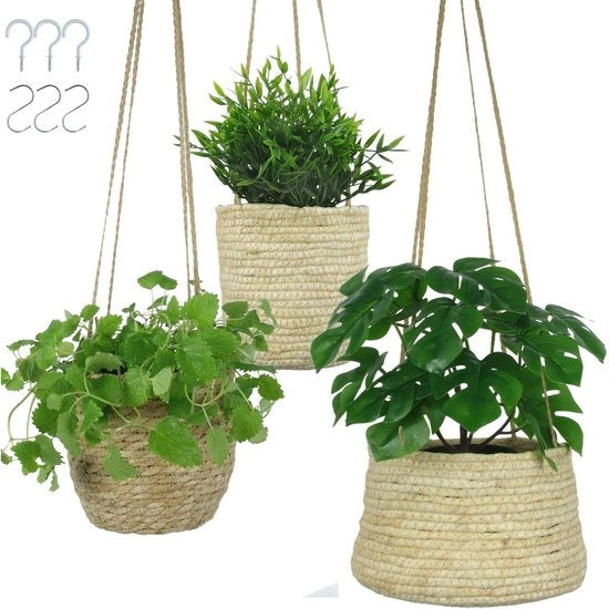 Set di vasi per piante appese, naturale finitura (3 pezzi)