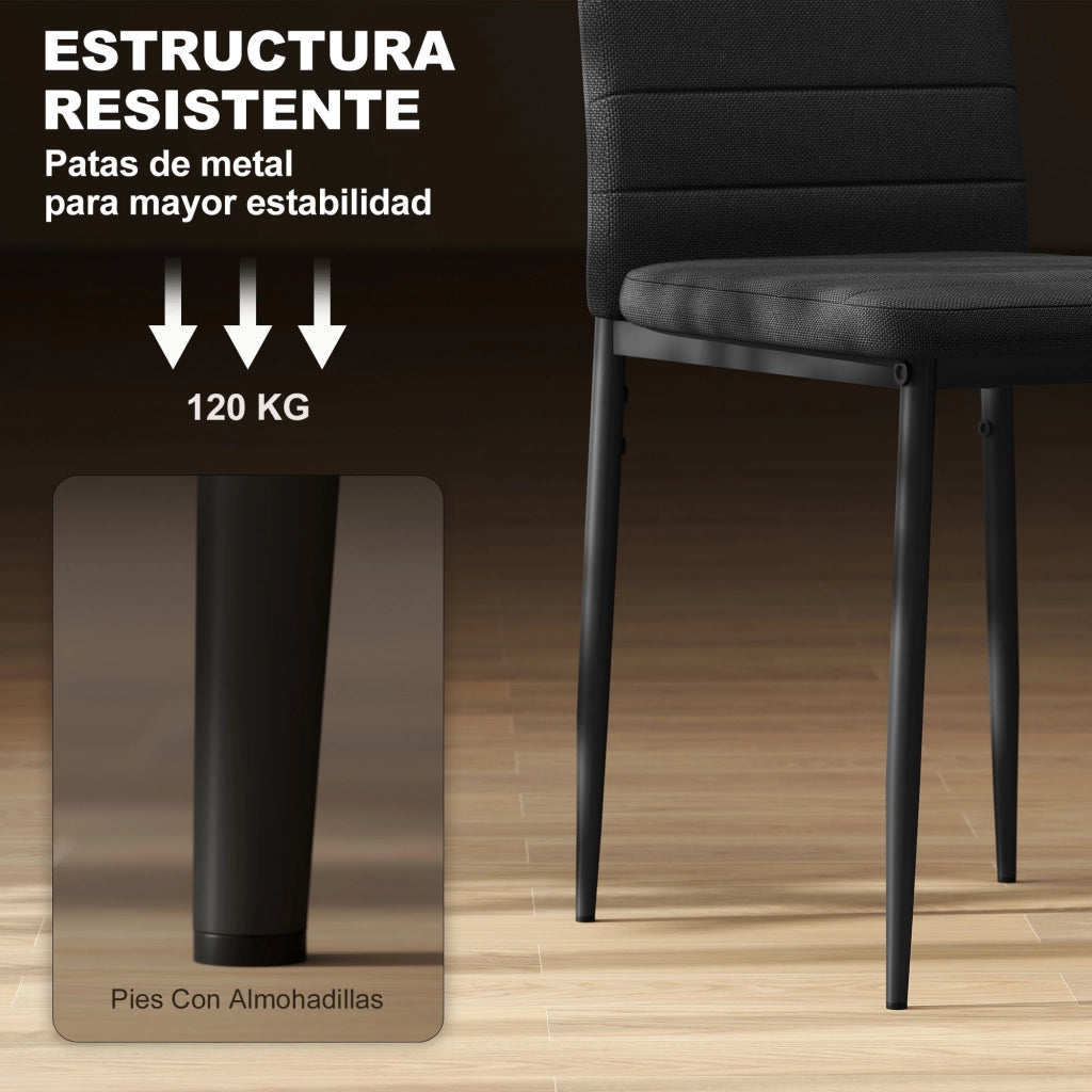 Set 6 Sedie da Pranzo Moderne Imbottite in Tessuto con Schienale Alto e Gambe in Metallo ¨C Zephmum ¨C Nero 41x50x97 cm